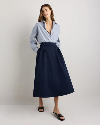 Organic Cotton Sateen A-line Midi Skirt - XS / True Black