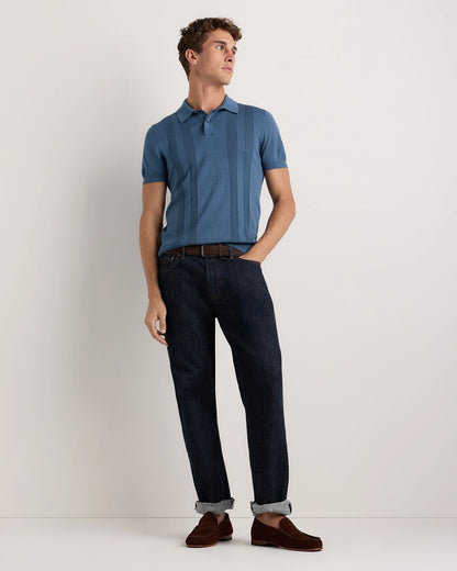Cotton-Silk Ribbed Short Sleeve Sweater Polo - S / Speckled Beige