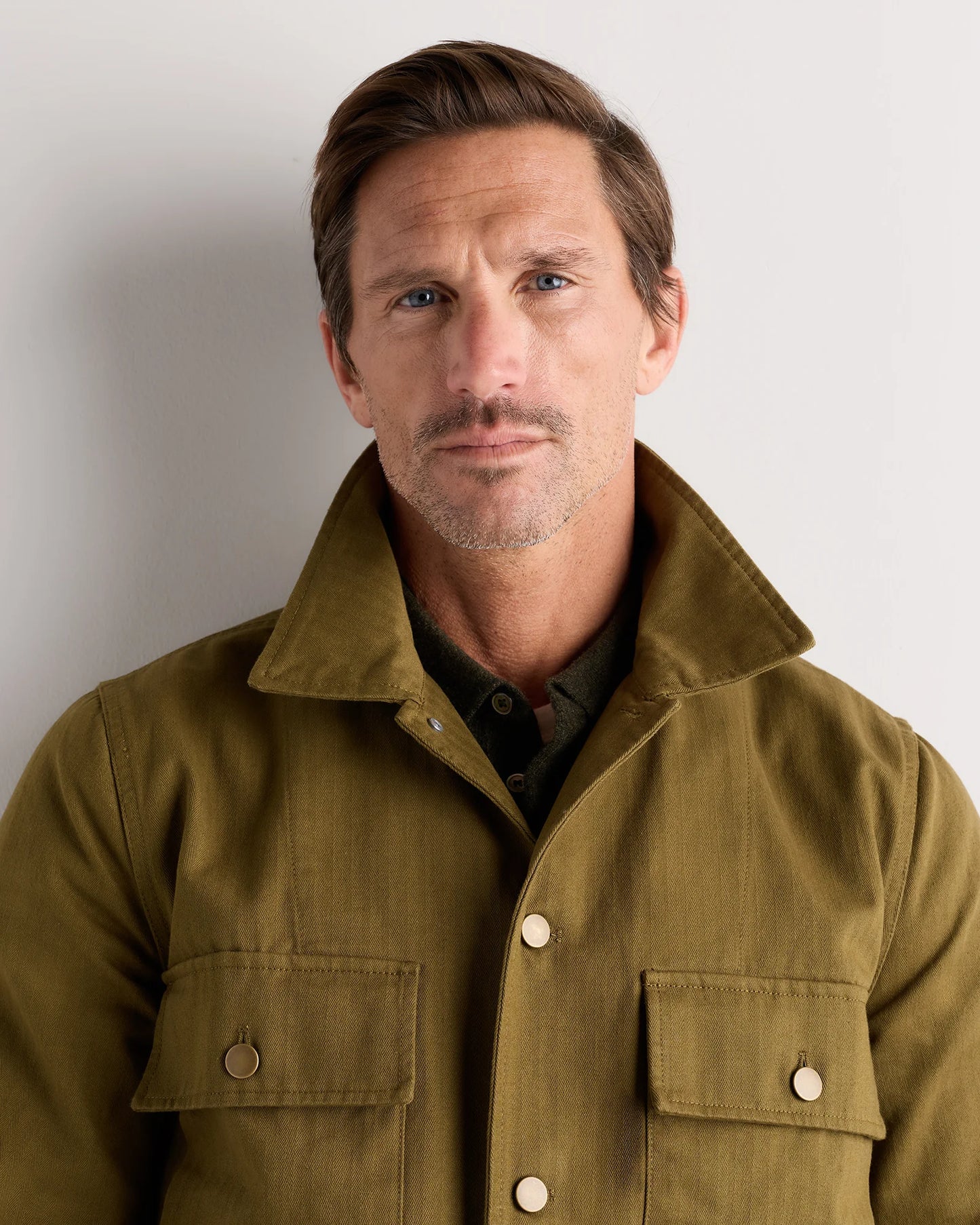 100% Organic Herringbone Twill Shirt Jacket - S / Military Olive