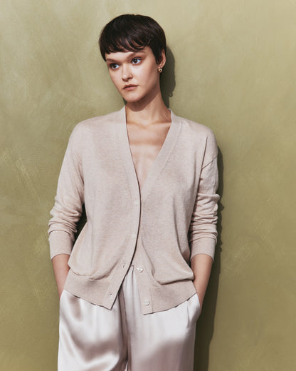 Lightweight Cotton Cashmere Cardigan - XS / Heather Oatmeal