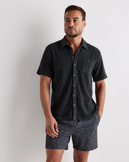 100% Organic Cotton Terry Towel Button Down Polo - S / Heather Charcoal
