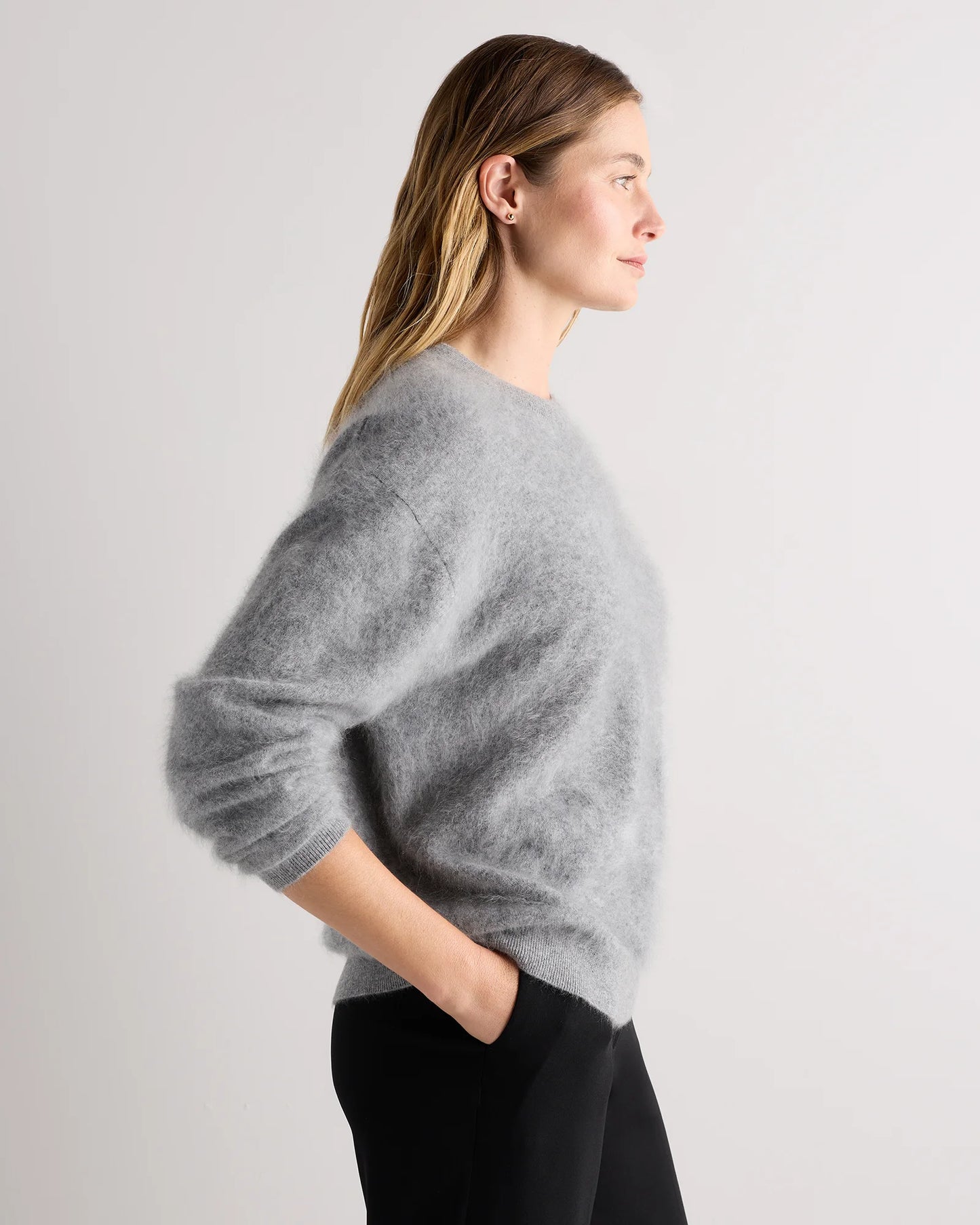 Brushed Cashmere Oversized Crewneck Sweater - XS / Heather Grey