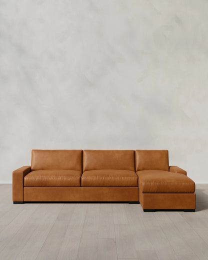 Stillman Chaise Sectional in Leather - 116" Right Arm / Auburn