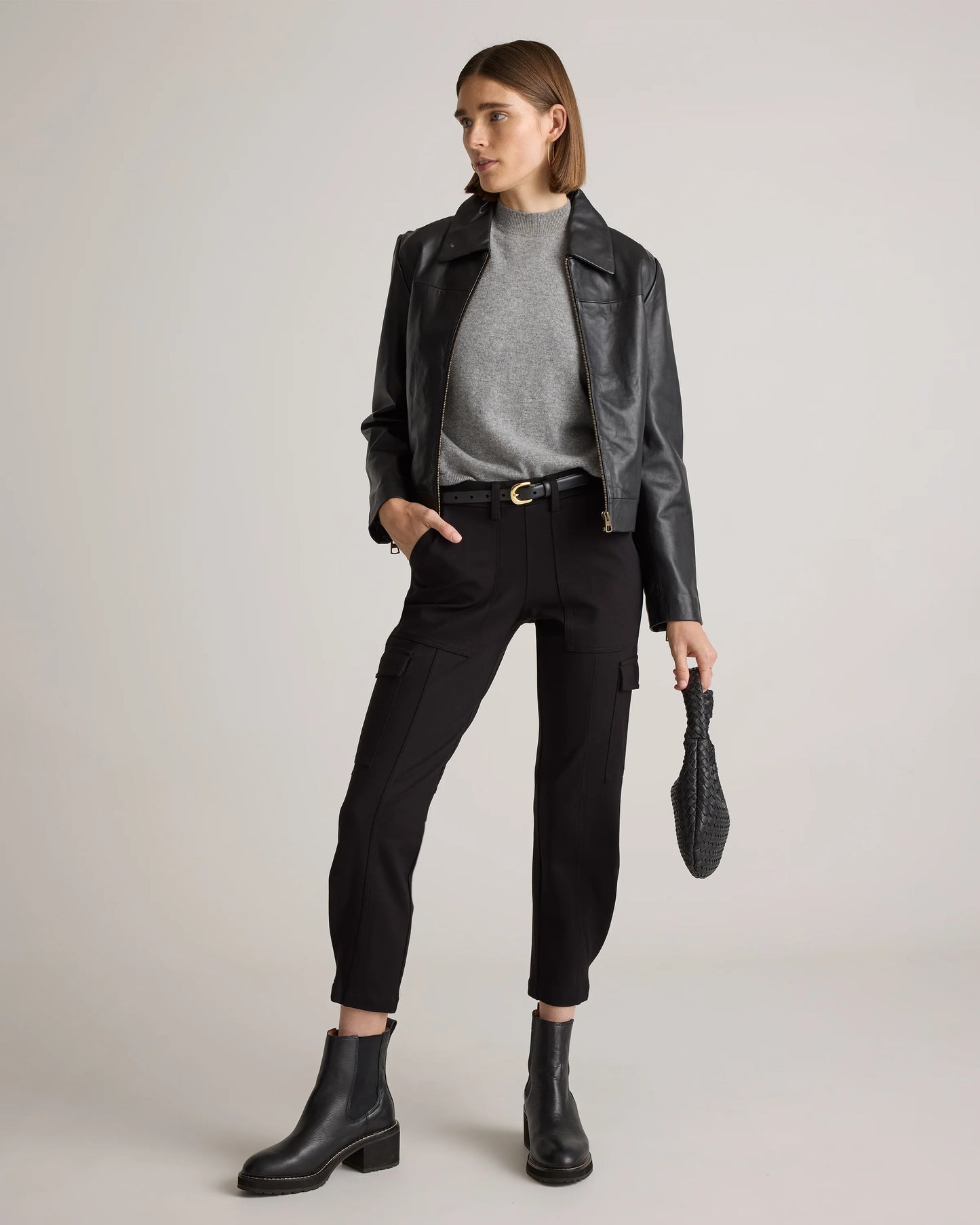 Ultra-Stretch Ponte Tapered Cargo Pants - XS / Black