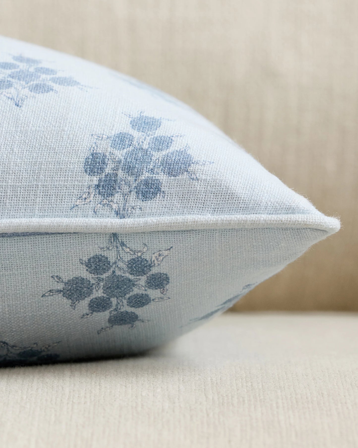 Piped Block Print Cotton Pillow Cover (Set of 2) - 12x20 / Natural