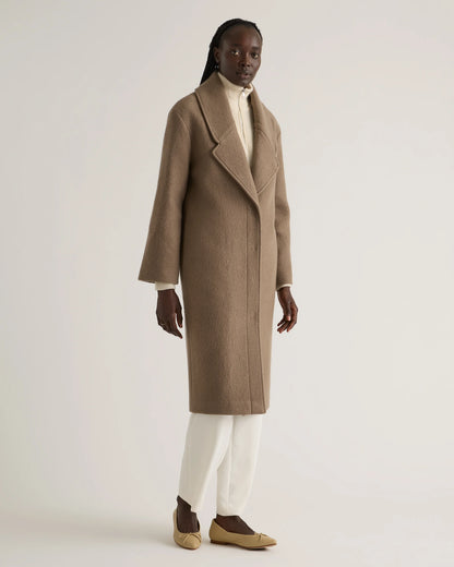 100% Merino Wool Shawl Collar Long Coat - XS / Heather Bone