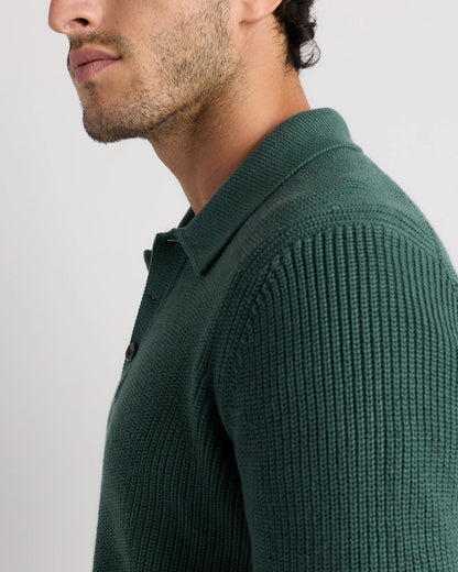 100% Organic Cotton Ribbed Polo Sweater - XS / Mid Heather Grey