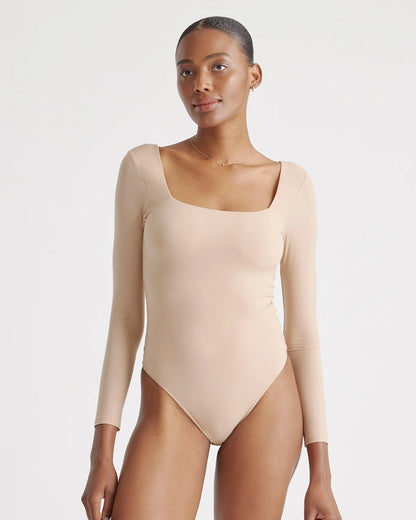 Second Skin Square Neck Long Sleeve Bodysuit - XS / Black