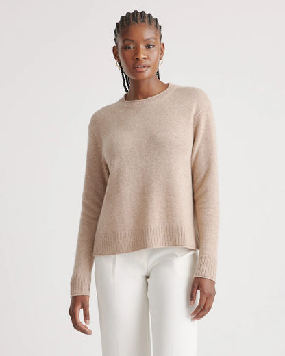 Mongolian Cashmere Boxy Crewneck Sweater - XS / Faded Denim/Brown/Ivory Variegated Stripe