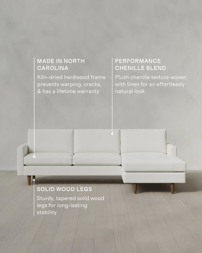 Atlas Midcentury Chaise Sectional in Performance Chenille Linen Blend - 106" Right Arm / Sorrell