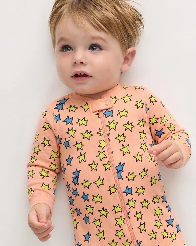 100% Organic Cotton One Piece Pajama - 0-3M / Navy Stripe