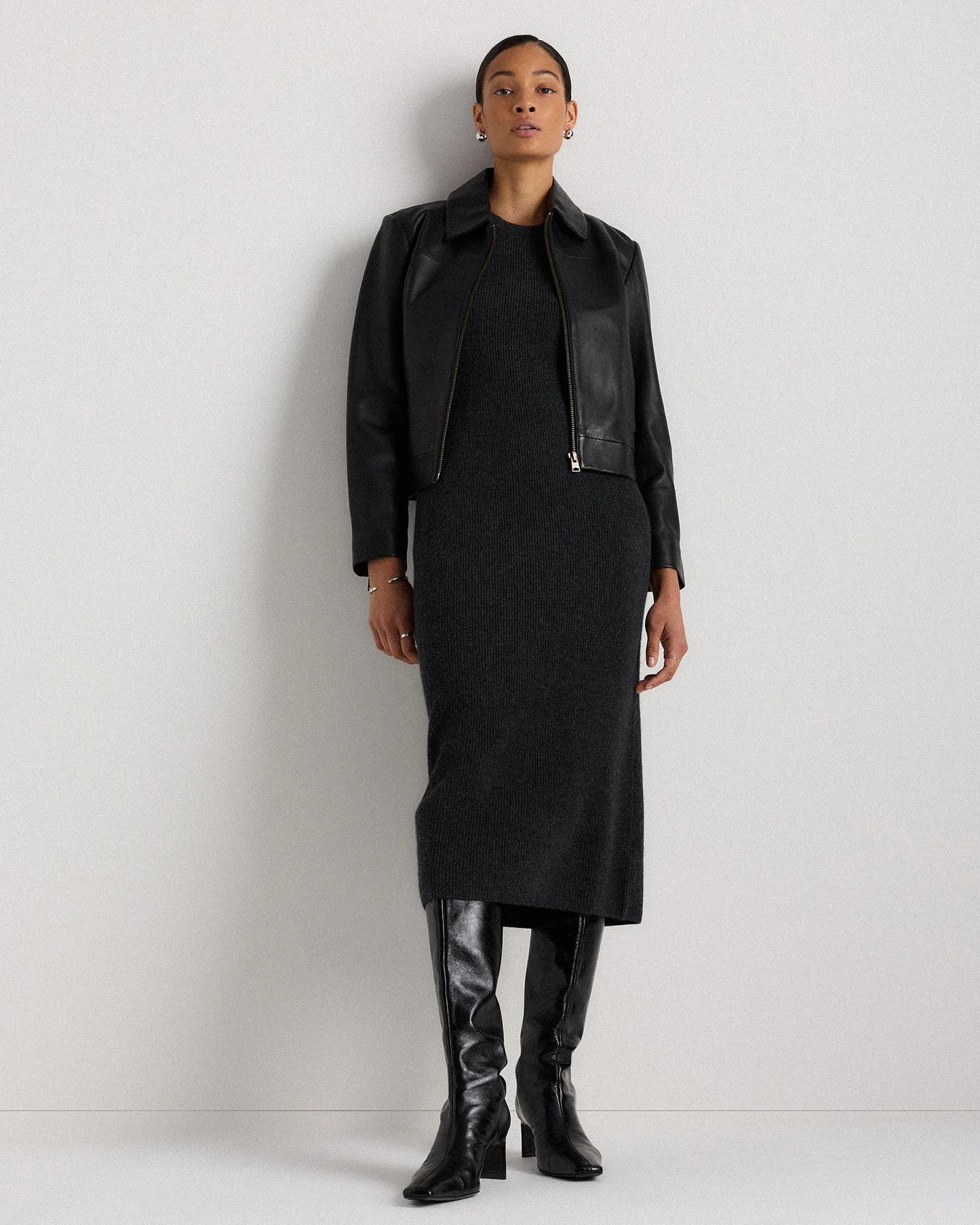 Mongolian Cashmere Sleeveless Midi Sweater Dress - XS / Black