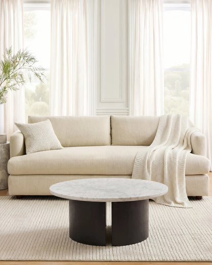 Marble and Oak Double Pedestal Coffee Table - One Size / White/Black