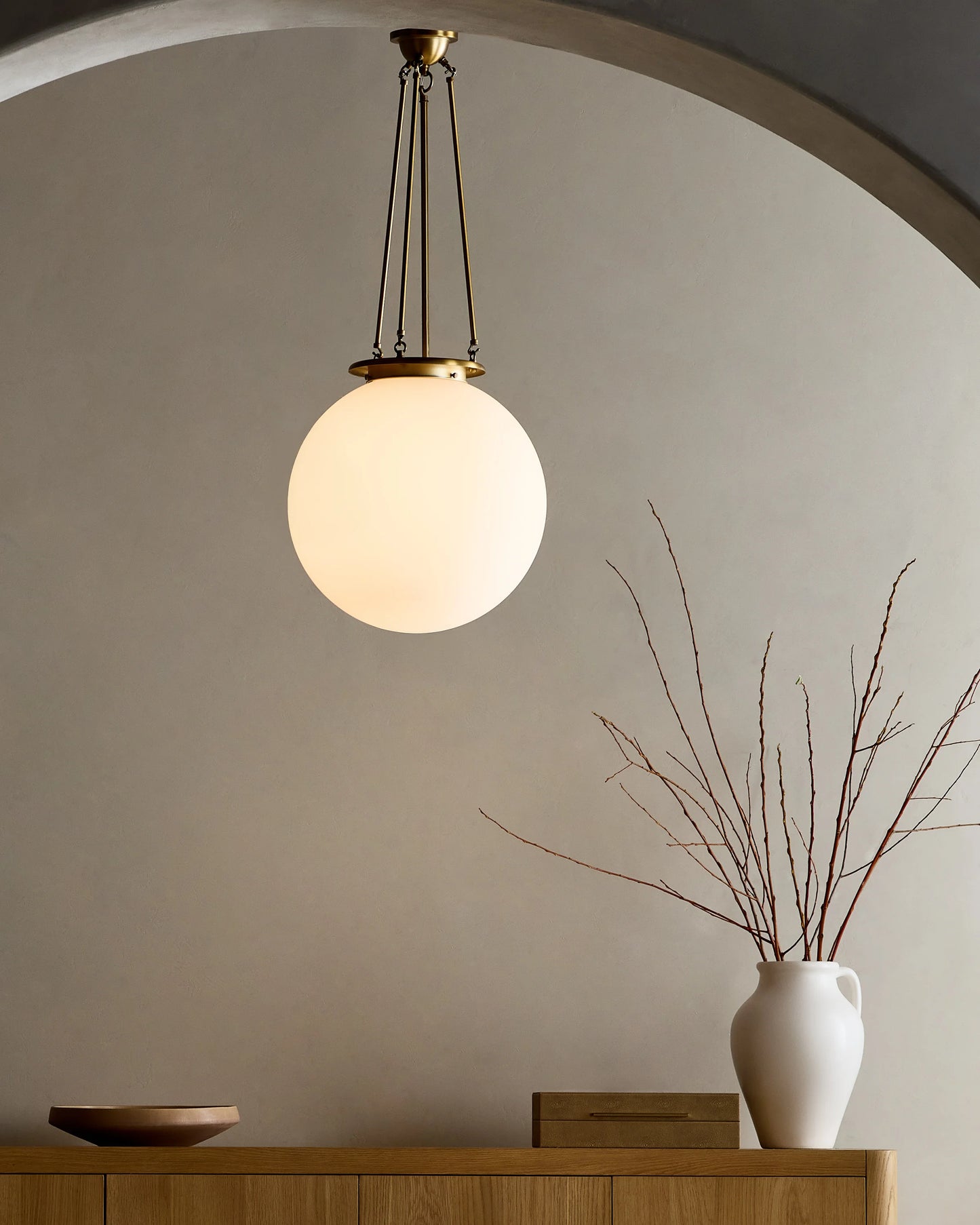 Antiqued Steel and Glass Globe Pendant Light - One Size / Brass