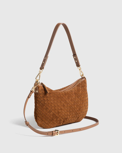 Sloane Suede Handwoven Mini Shoulder Bag - One Size / Pebble