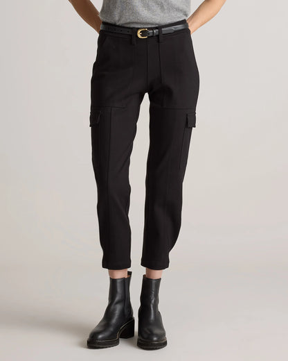 Ultra-Stretch Ponte Tapered Cargo Pants - XS / Black