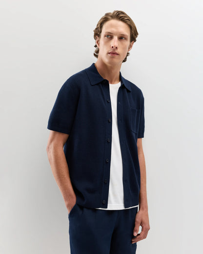 100% Organic Cotton Mesh-Stitch Button-Up Sweater Polo - XS / Speckled Beige