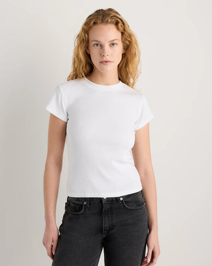 Organic Cotton Micro-Rib Crewneck Tee - XS / Heather Oatmeal