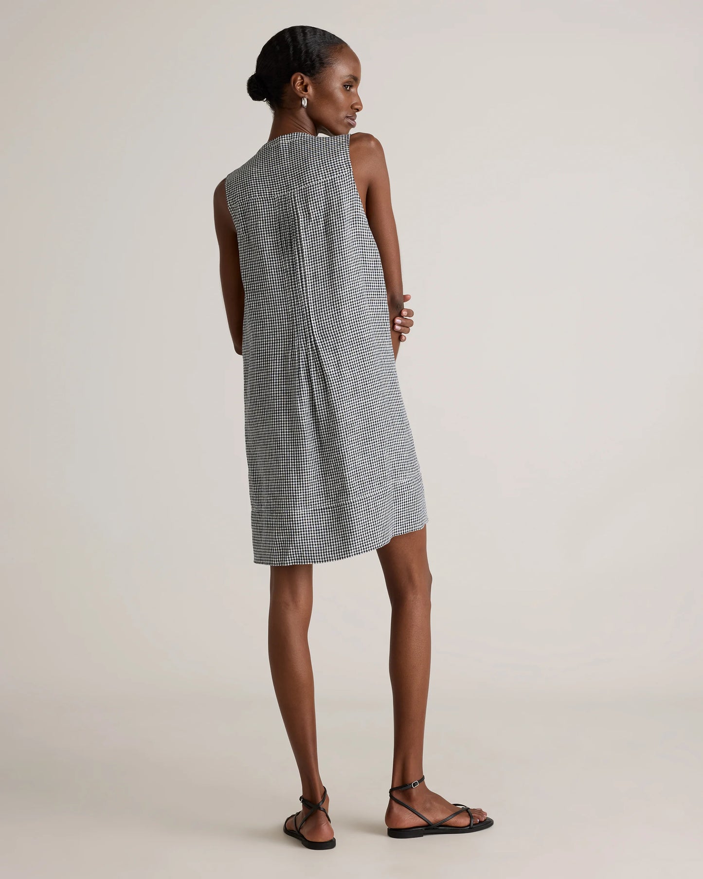 100% European Linen Sleeveless Swing Dress - XS / Classic Mini Gingham