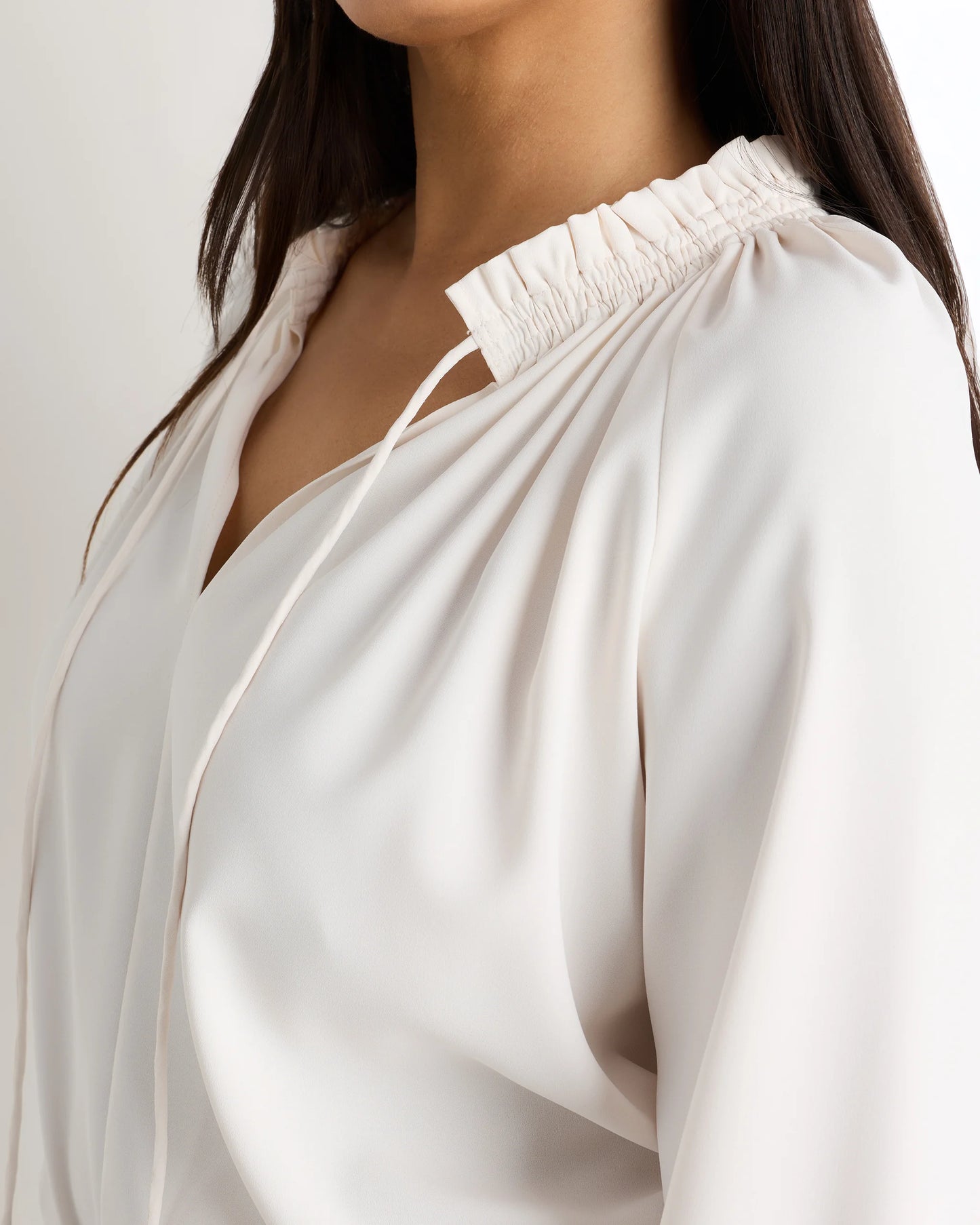 Drapey Chiffon Split Neck Long Sleeve Blouse - XS / Barolo Burgundy