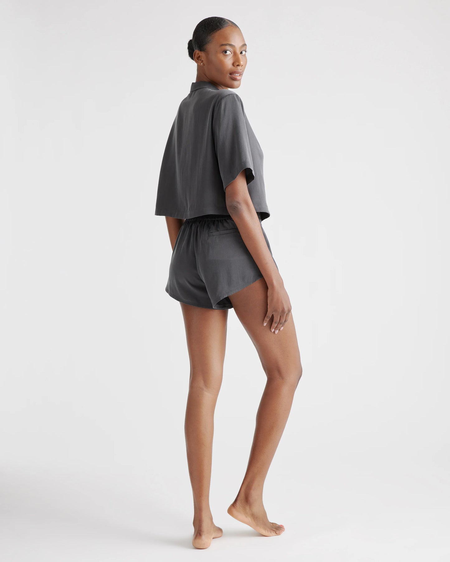 100% Washable Silk Pajama Button Up Top - XS / Charcoal