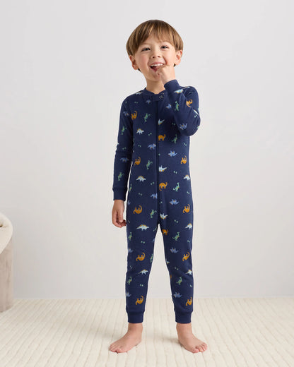 100% Organic Cotton One Piece Pajama - 2T / Navy Stripe