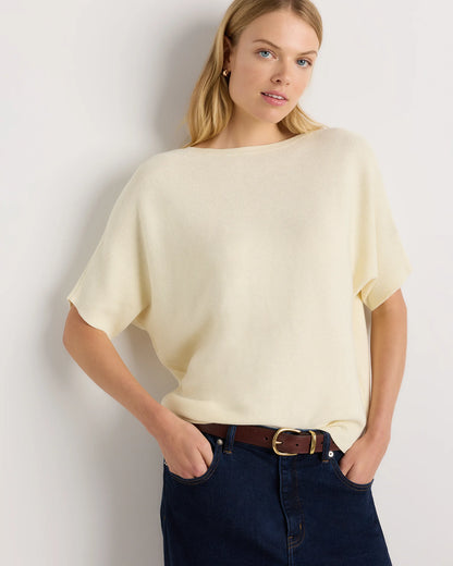 Lightweight Cotton Cashmere Link-Stitch Dolman Sweater - XS / Sugar Stone