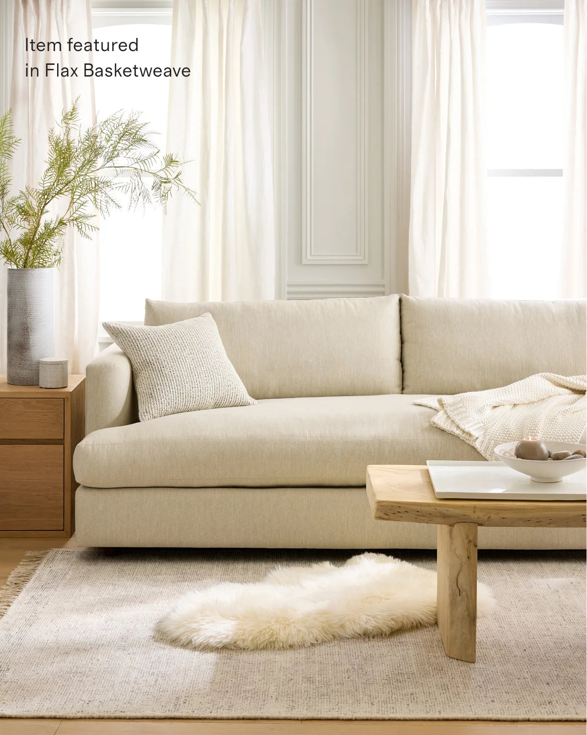 Sierra Curved Arm Sofa in Performance Basketweave - 7ft / Flax