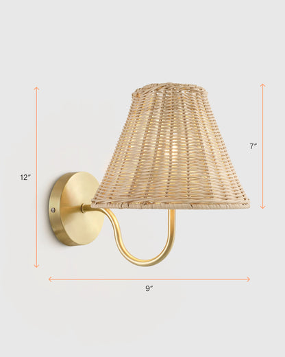 Curved Iron Sconce with Rattan Shade - One Size / Light Brown