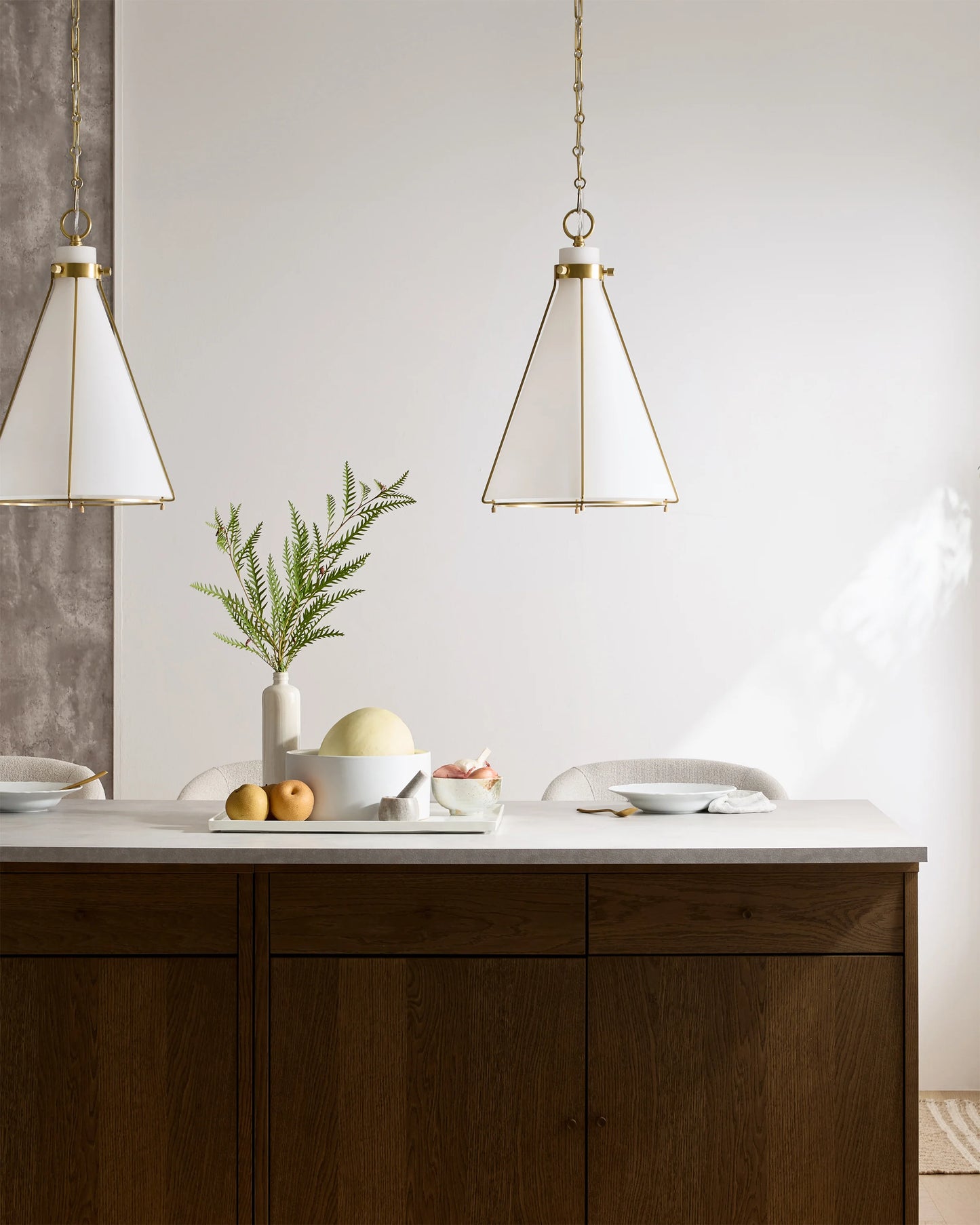 Iron and Opal Glass Conical Pendant Light - One Size / Brass
