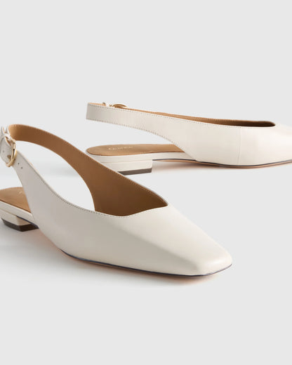 Italian Leather Slingback Flat - 5 / Bone