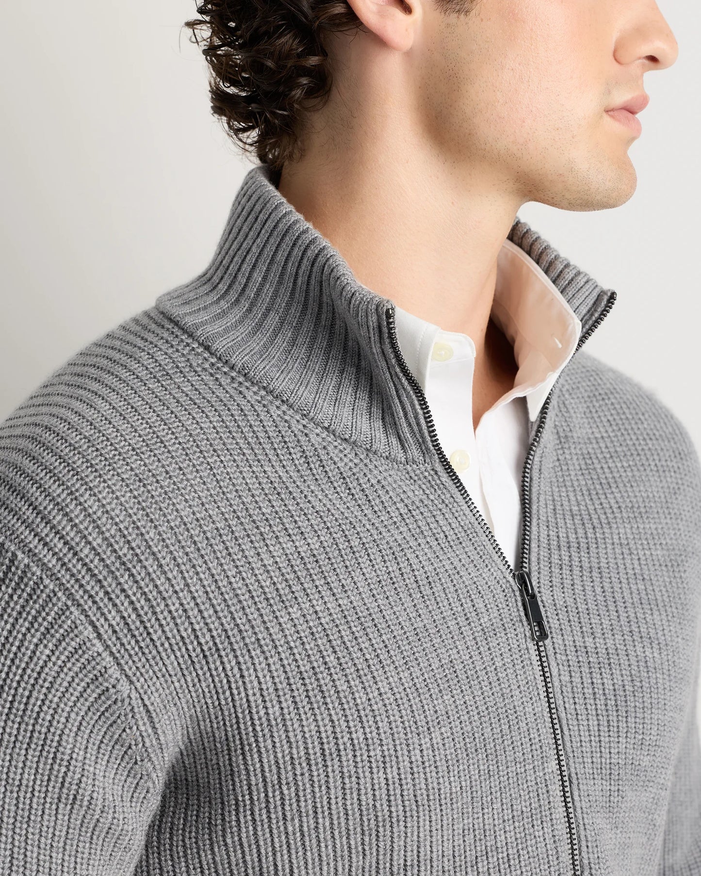 Australian Merino Wool Full Zip Sweater - S / Heather Bone