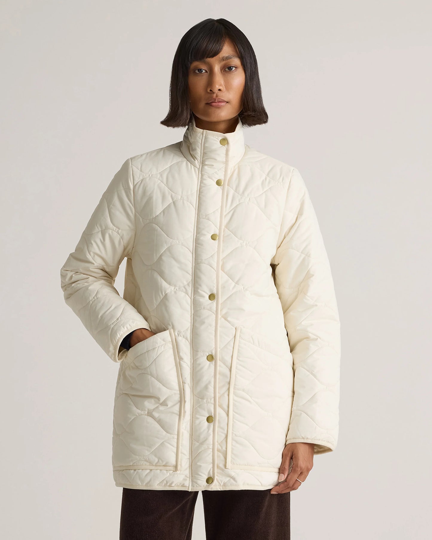 Featherless Quilted Long Puffer Jacket - XS / Silken White