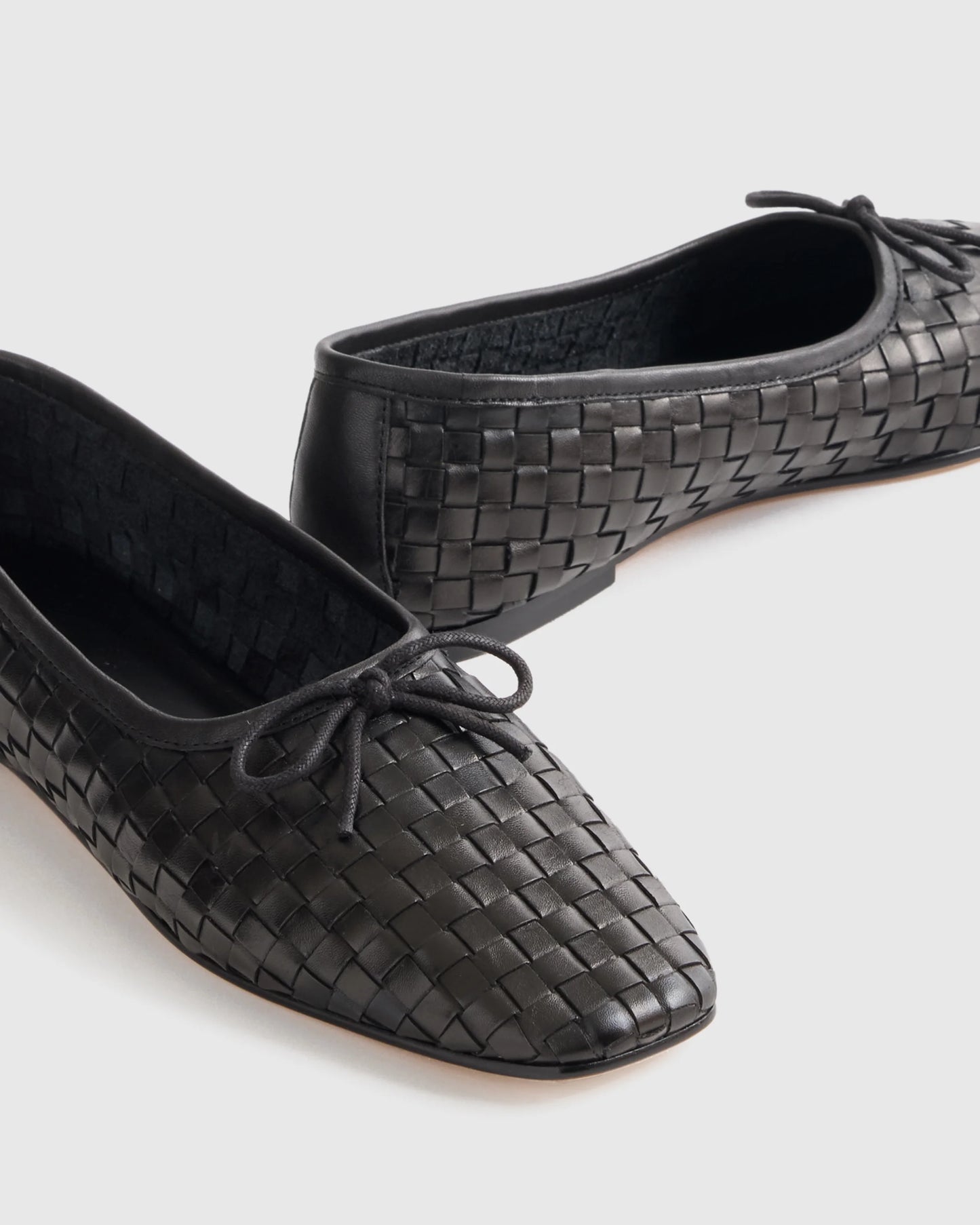 Italian Leather Handwoven Square Toe Ballet Flat - 5 / Cognac