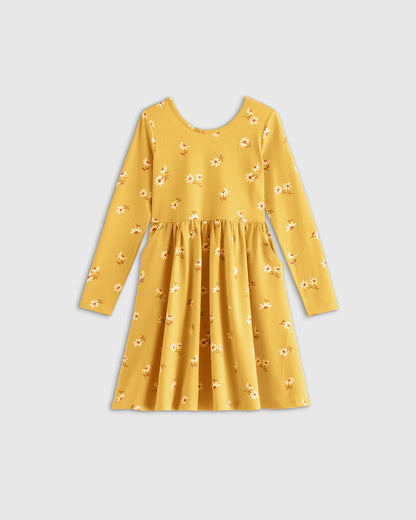 Organic Cotton Long Sleeve Skater Dress - 2T / Red Poppy Garden