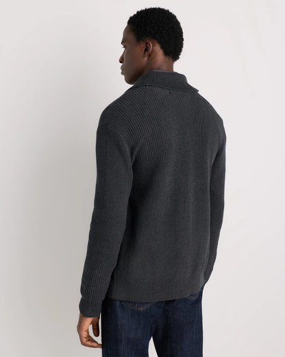 100% Organic Cotton Ribbed Shawl-Collar Cardigan Sweater - S / Bayberry Olive