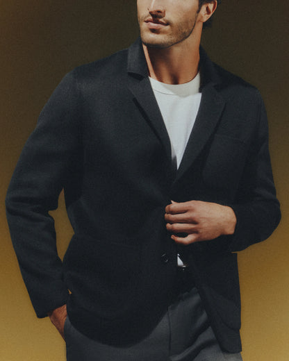 100% Mongolian Cashmere Double-Faced Chore Blazer - S / Heather Charcoal