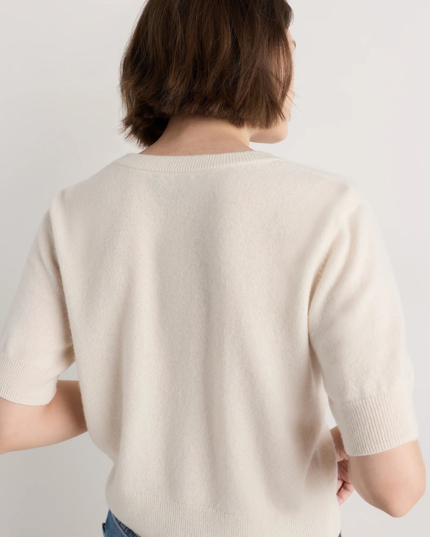 Mongolian Cashmere Short Sleeve Cardigan - XS / Oatmeal