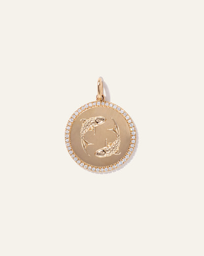 14K Gold Pave Zodiac Medallion Necklace - One Size / Yellow Gold