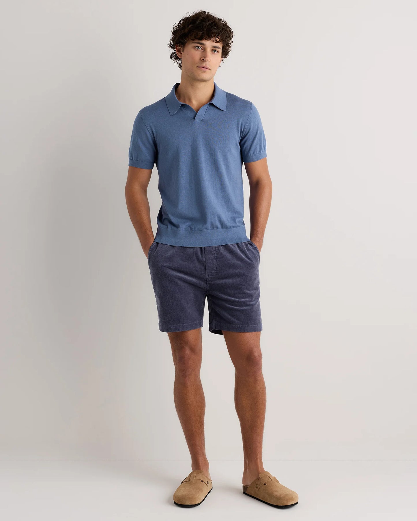 Cotton-Silk Johnny Collar Polo - S / Speckled Beige