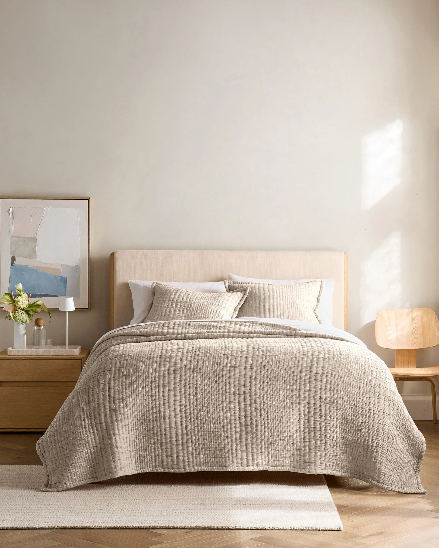 Organic Cotton Channel Stitch Coverlet Set - Twin / Coral Pink