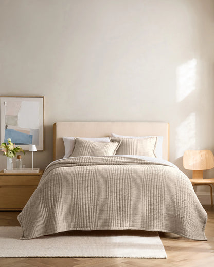 Organic Cotton Channel Stitch Coverlet Set - Twin / Coral Pink