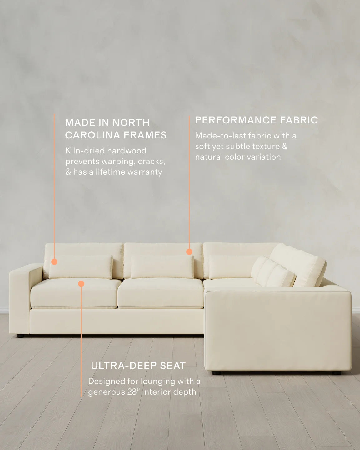 Ashford Deep Seat L Sectional in Performance Velvet - 119x119 / Taupe