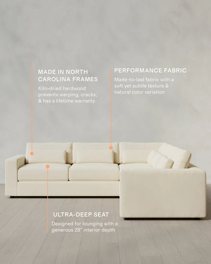 Ashford Deep Seat L Sectional in Performance Velvet - 119x119 / Taupe