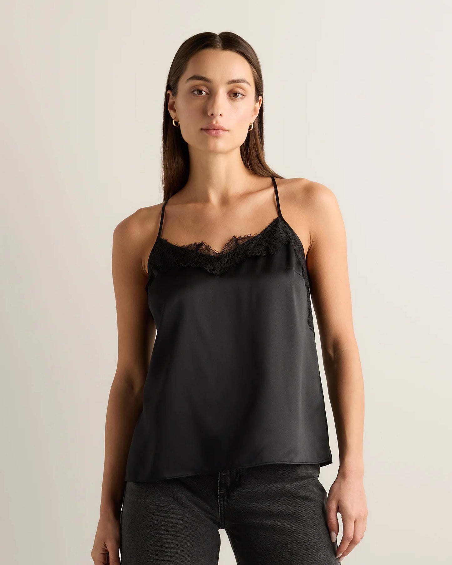 100% Washable Silk Lace Cami - XS / Black
