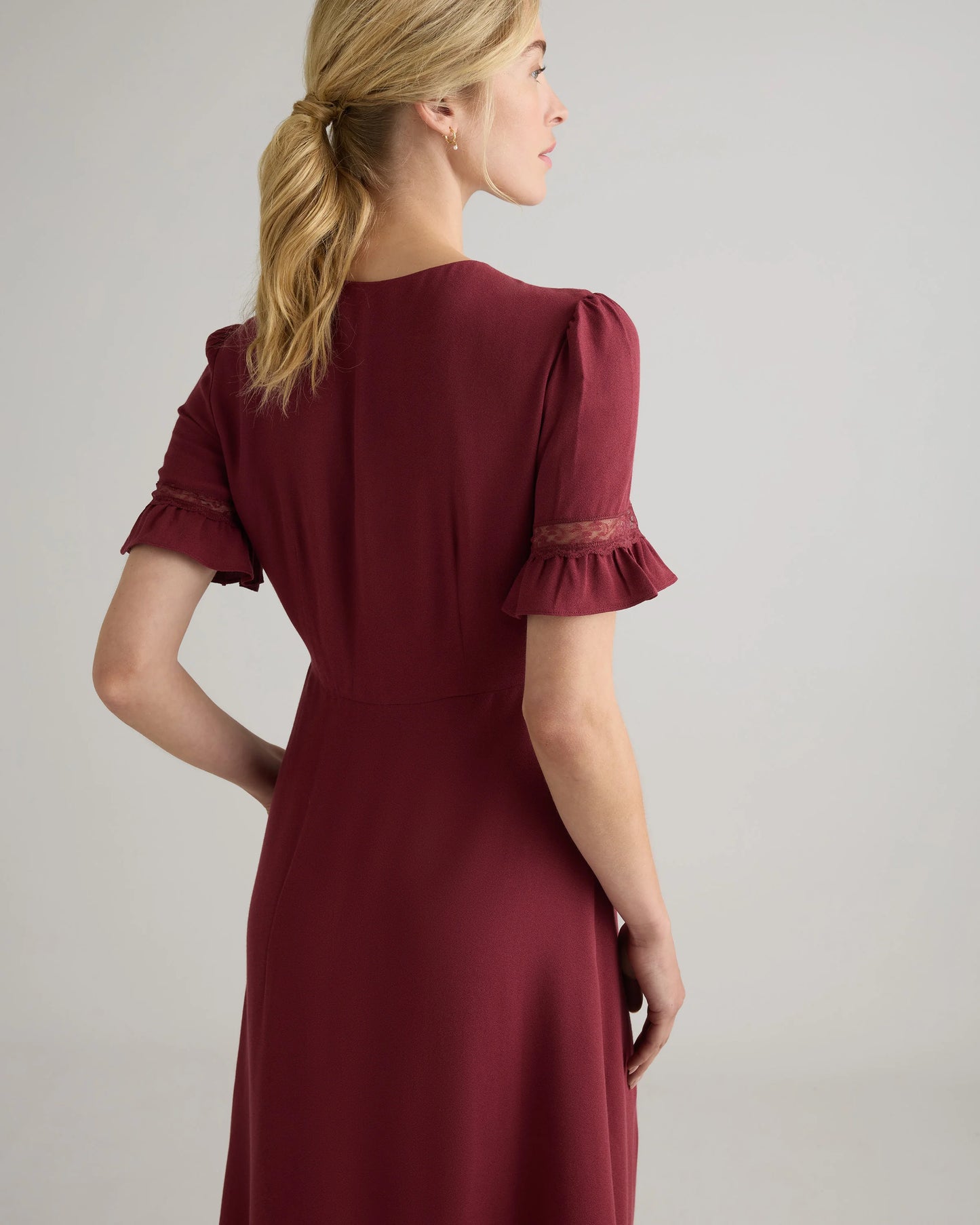 Lightweight Crepe Lace Inset Midi Dress - XS / Moonstone Blue