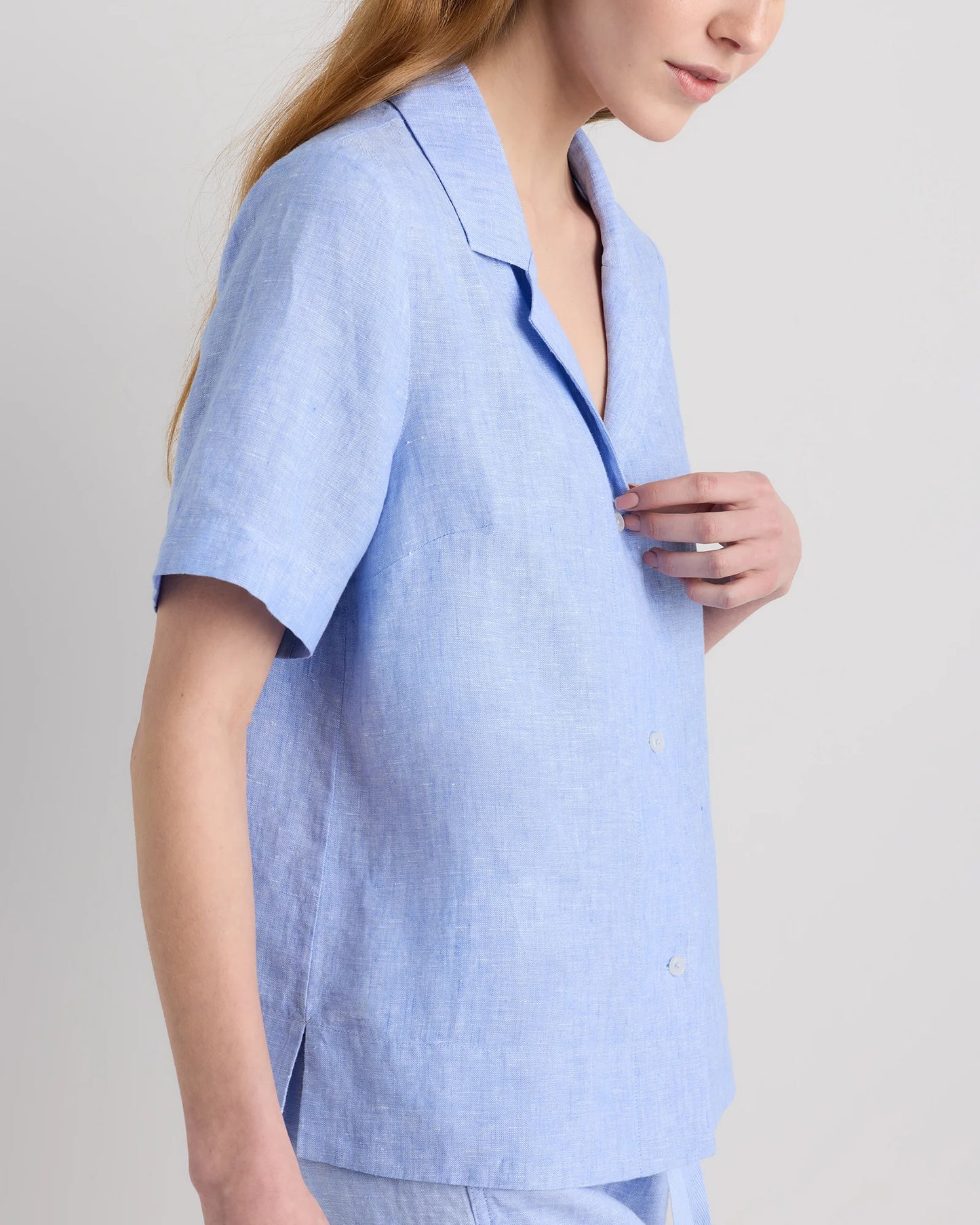 100% European Linen Short Sleeve Shirt - XS / Moonstone Blue