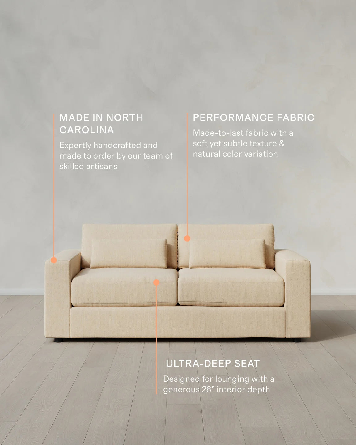 Ashford Deep Seat Sofa in Performance Chenille Linen Blend - 7ft / Snow