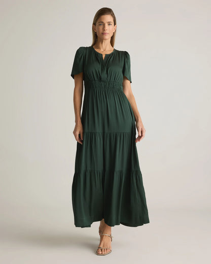 Washable Stretch Silk Tiered Maxi Dress - XS / Navy