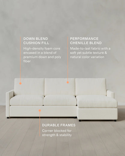 Brennan Performance Chenille Linen Blend Chaise Sectional - Right Arm / Snow